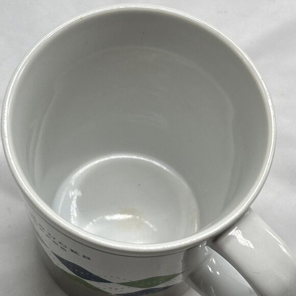 Starbucks 2006 White Green Blue Argyle Coffee Cup Mug Stainless Steel Base 14 Oz - Picture 7 of 9